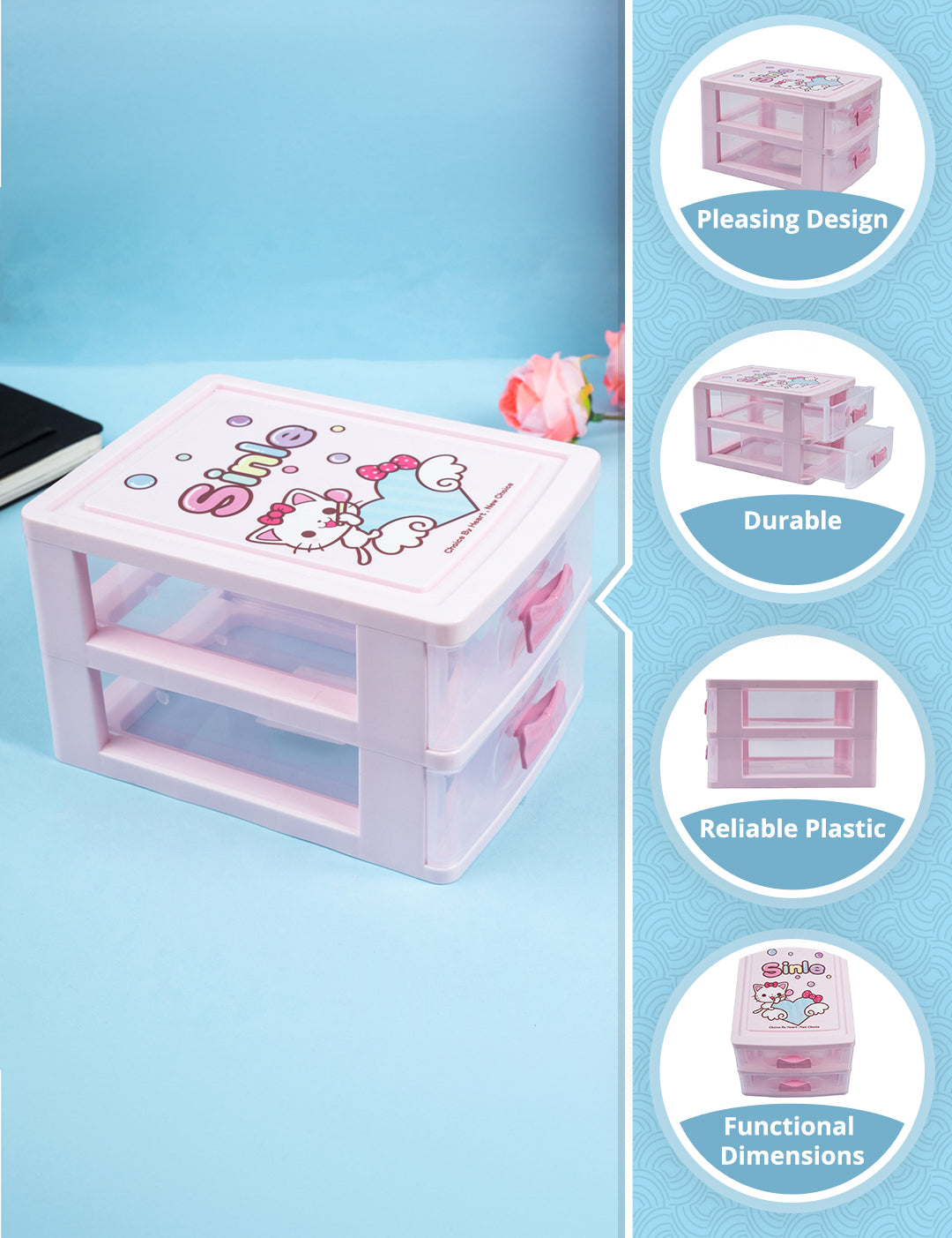 Double Layer Table Drawer Organizer, Pink, Plastic - MARKET99