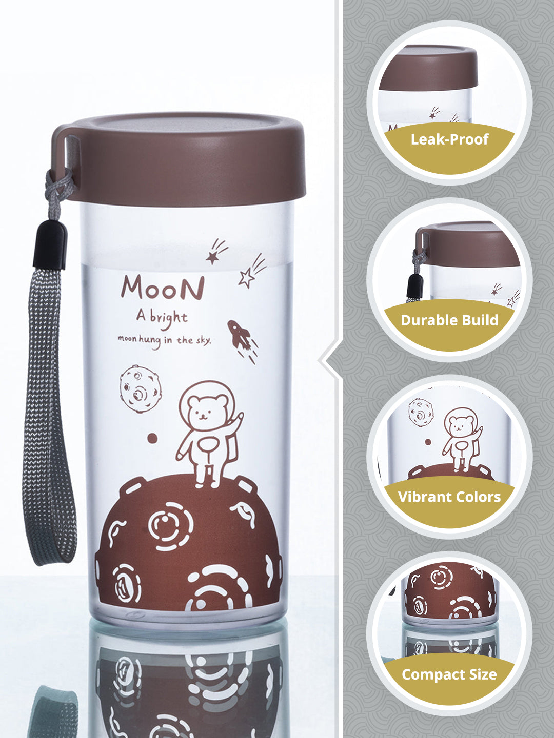 Plastic, Water Bottle 360 Ml, Bear In Outer Space, Glossy : Finish, Multicolor