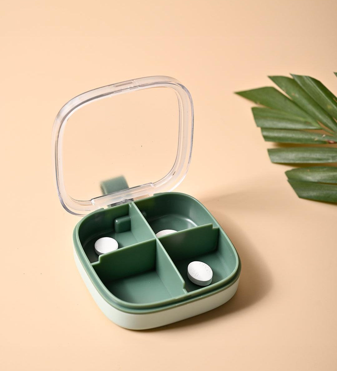 Medicine Box with 4 Sections, Olive Green, Plastic - MARKET99