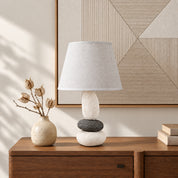 Table Lamp, Stone Pyramid Design, Grey, Ceramic