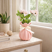 Vase with Bow, Floral Mouth, Pink, Ceramic