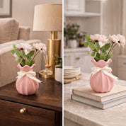 Vase with Bow, Floral Mouth, Pink, Ceramic
