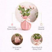 Vase with Bow, Floral Mouth, Pink, Ceramic