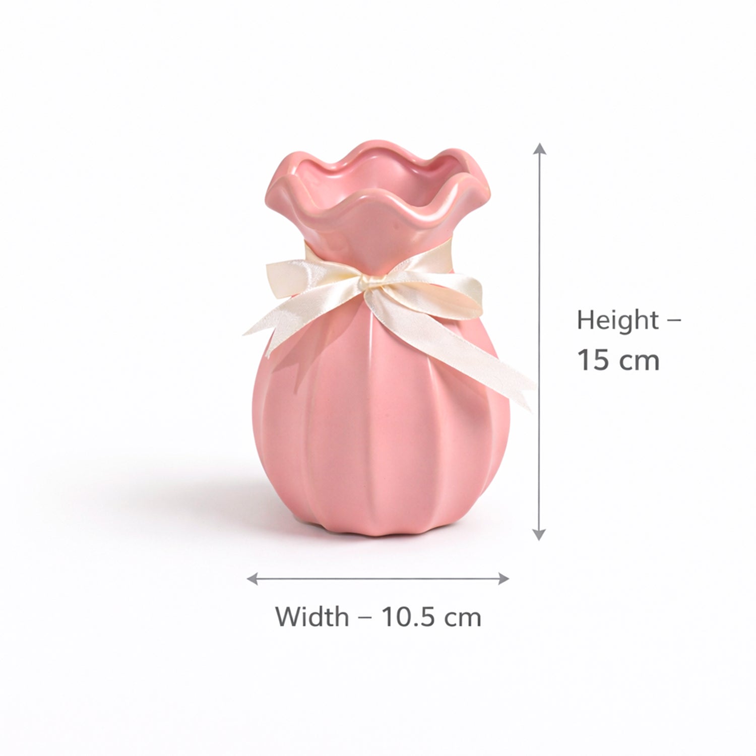 Vase with Bow, Floral Mouth, Pink, Ceramic