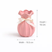 Vase with Bow, Floral Mouth, Pink, Ceramic