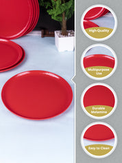 Market99 Hammered Melamine Tableware Red Glossy Finish Full Plates for Dining Table (Set Of 6, Red)