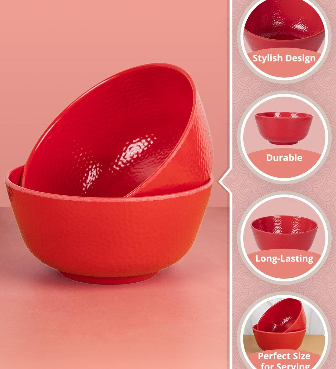 Market99 Melamine Tableware Red Serving Bowls for Dining Table (Set Of 2, 1300mL ) - MARKET99