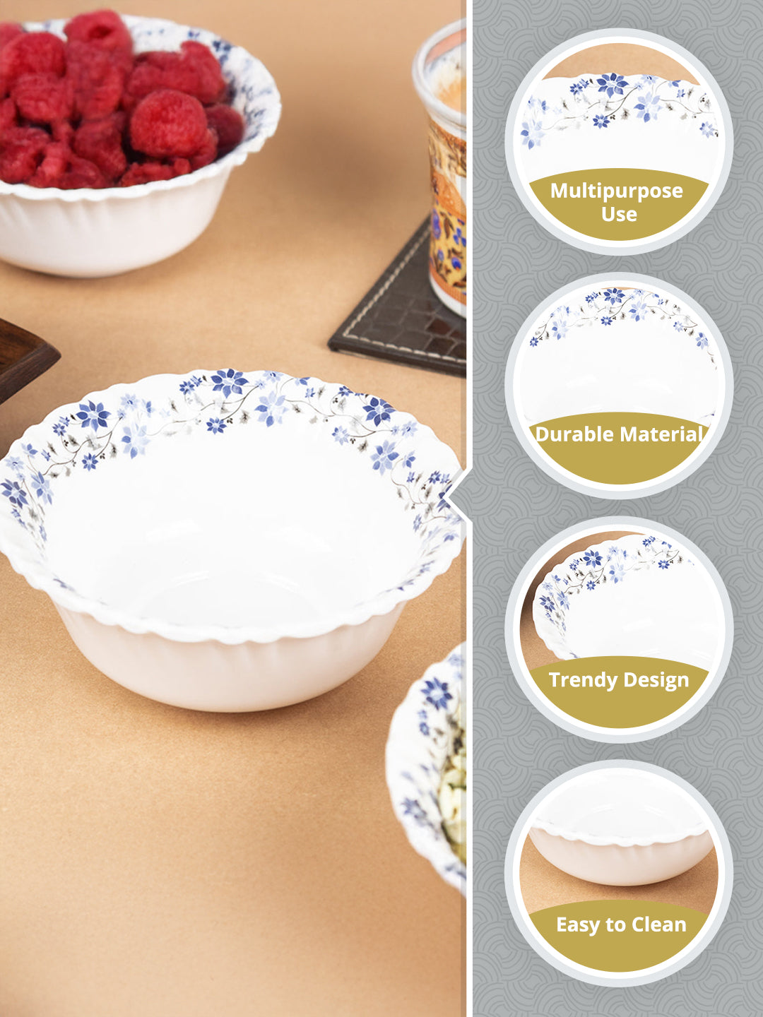 Market99 Tableware Melamine Glossy Floral Finish Soup Bowls for Dining Table ( Set Of 6, 210 mL )