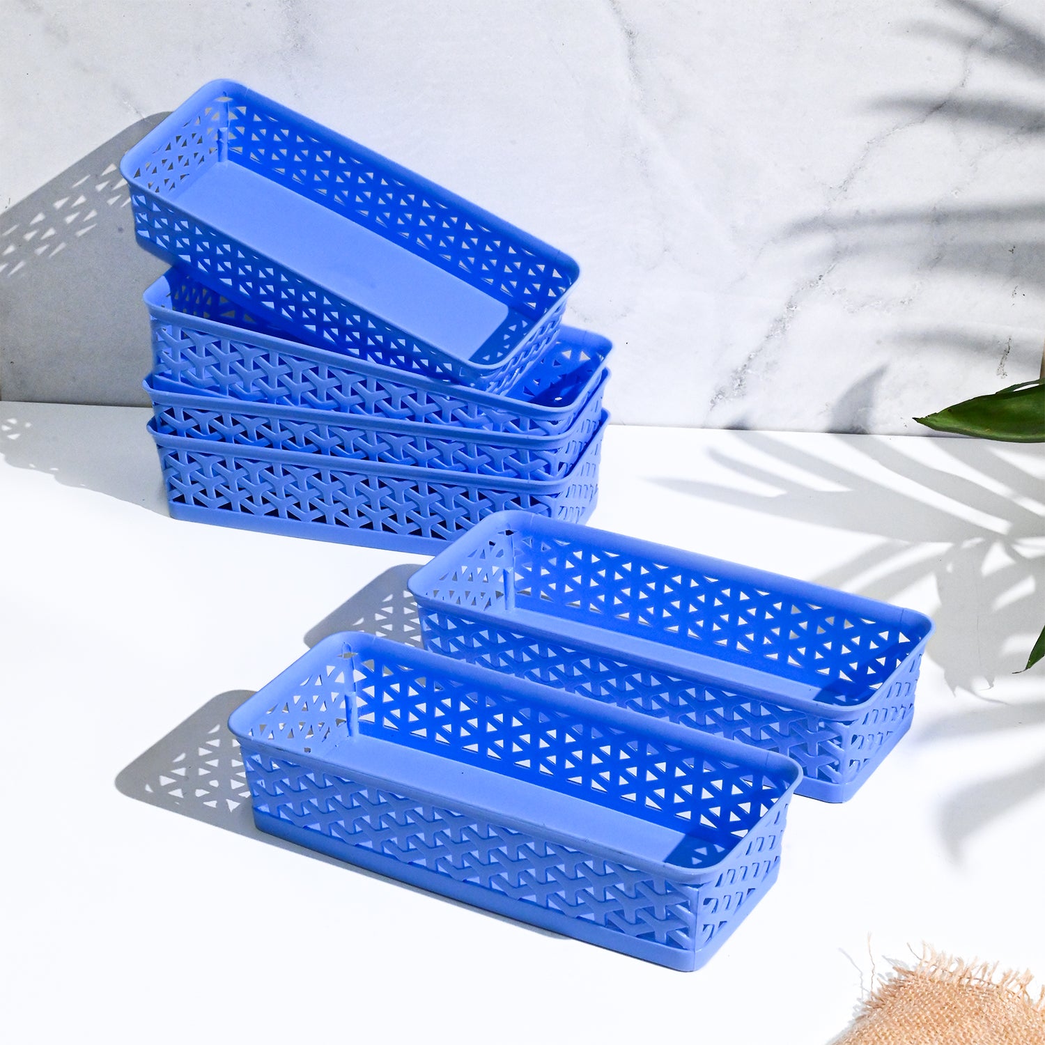 Market99 Small Plastic Multipurpose Storage Basket ( Set Of 6, Solid Blue Colour)