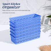 Market99 Small Plastic Multipurpose Storage Basket ( Set Of 6, Solid Blue Colour)