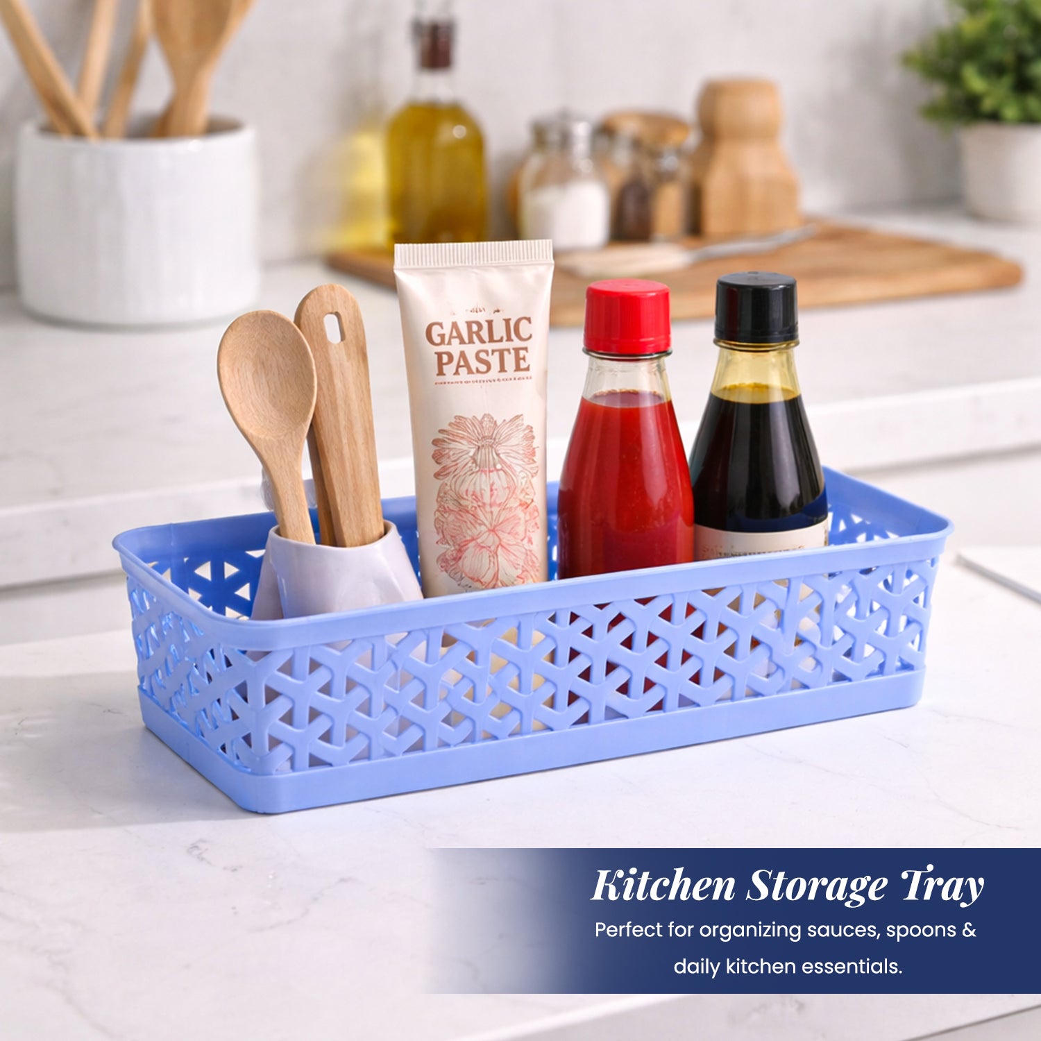 Market99 Small Plastic Multipurpose Storage Basket ( Set Of 6, Solid Blue Colour)