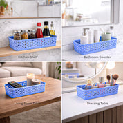 Market99 Small Plastic Multipurpose Storage Basket ( Set Of 6, Solid Blue Colour)