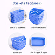 Market99 Small Plastic Multipurpose Storage Basket ( Set Of 6, Solid Blue Colour)
