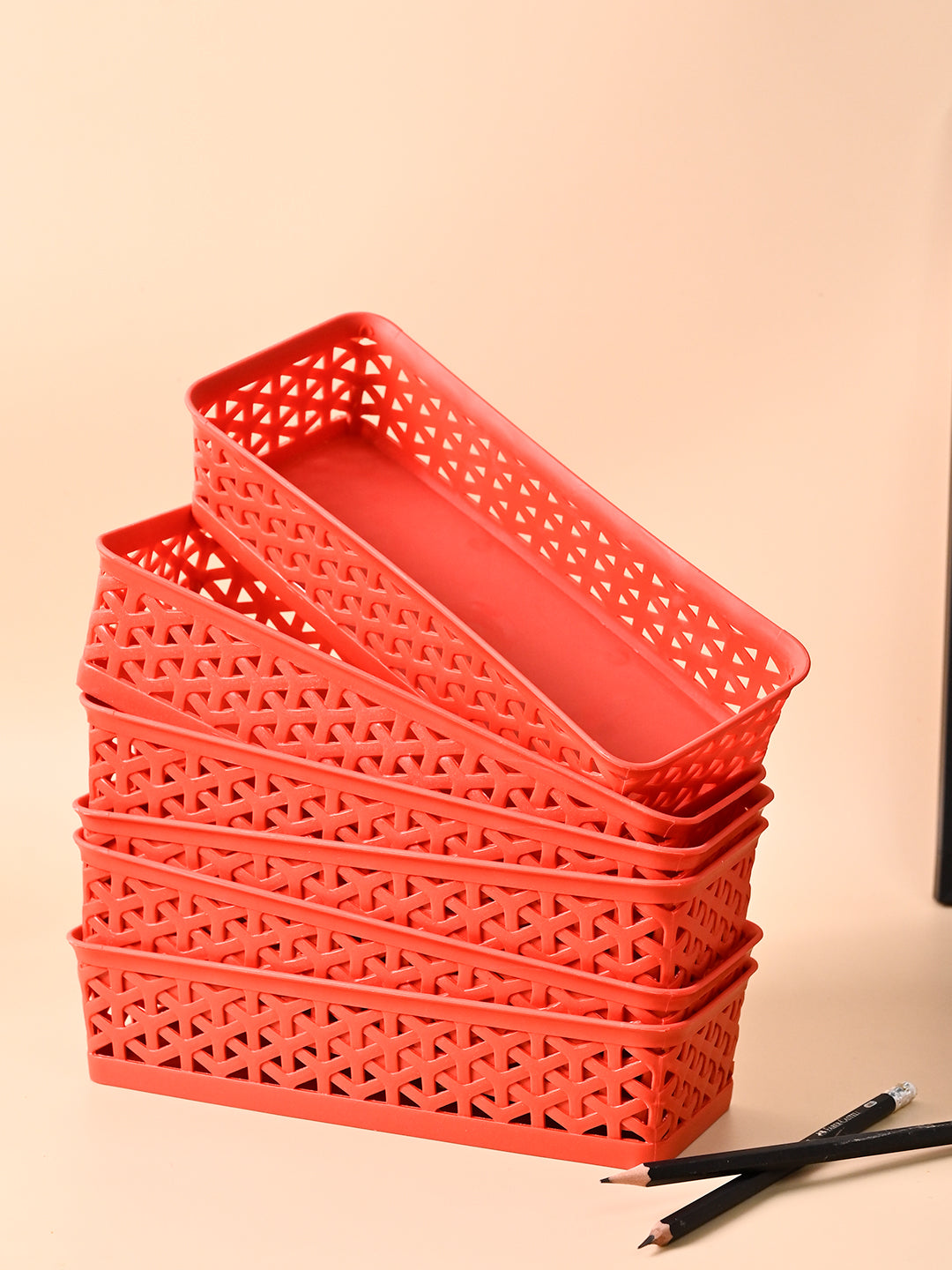 Market99 Small Plastic Multipurpose Storage Basket ( Set Of 6, Solid Red Colour ) - MARKET99