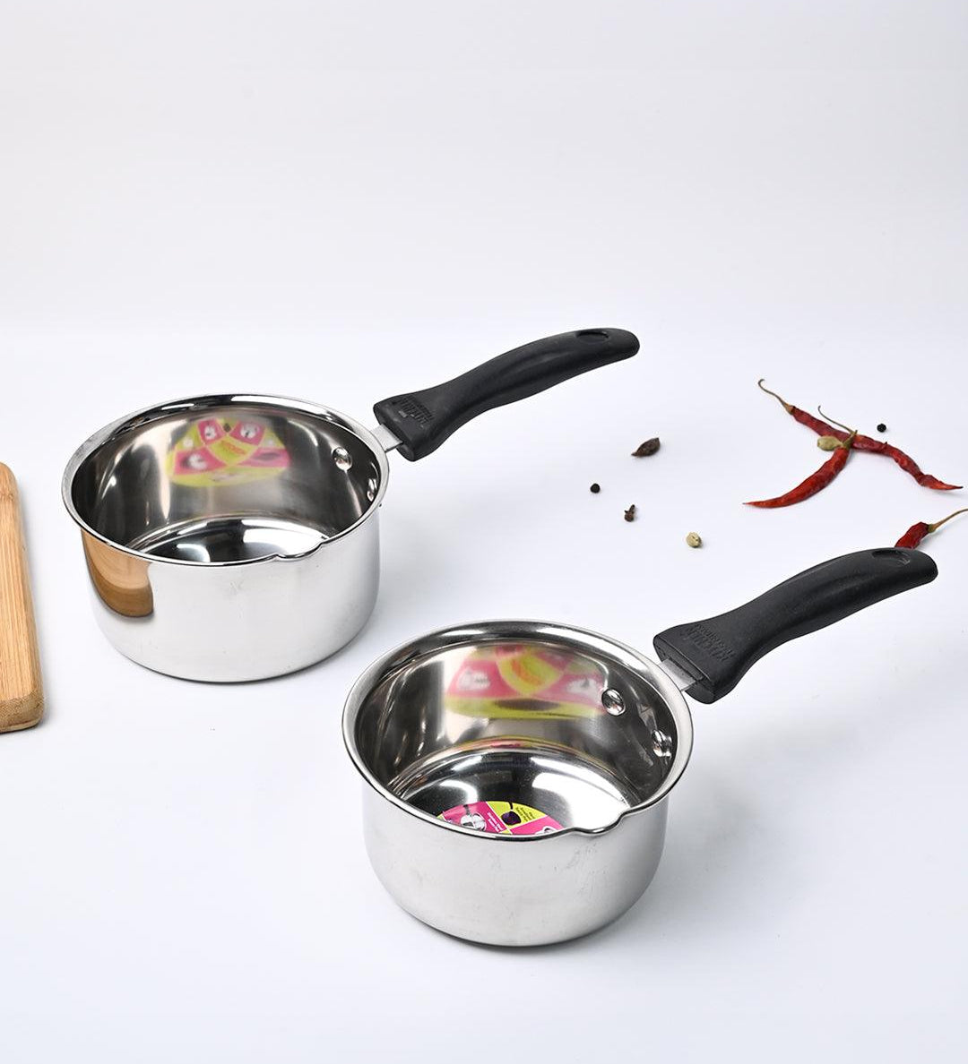 Market99 Stainless Steel Flat Bottom Sauce Pans, Size No. 9 & 10 (Set Of 2, 850+1100 mL) - MARKET99