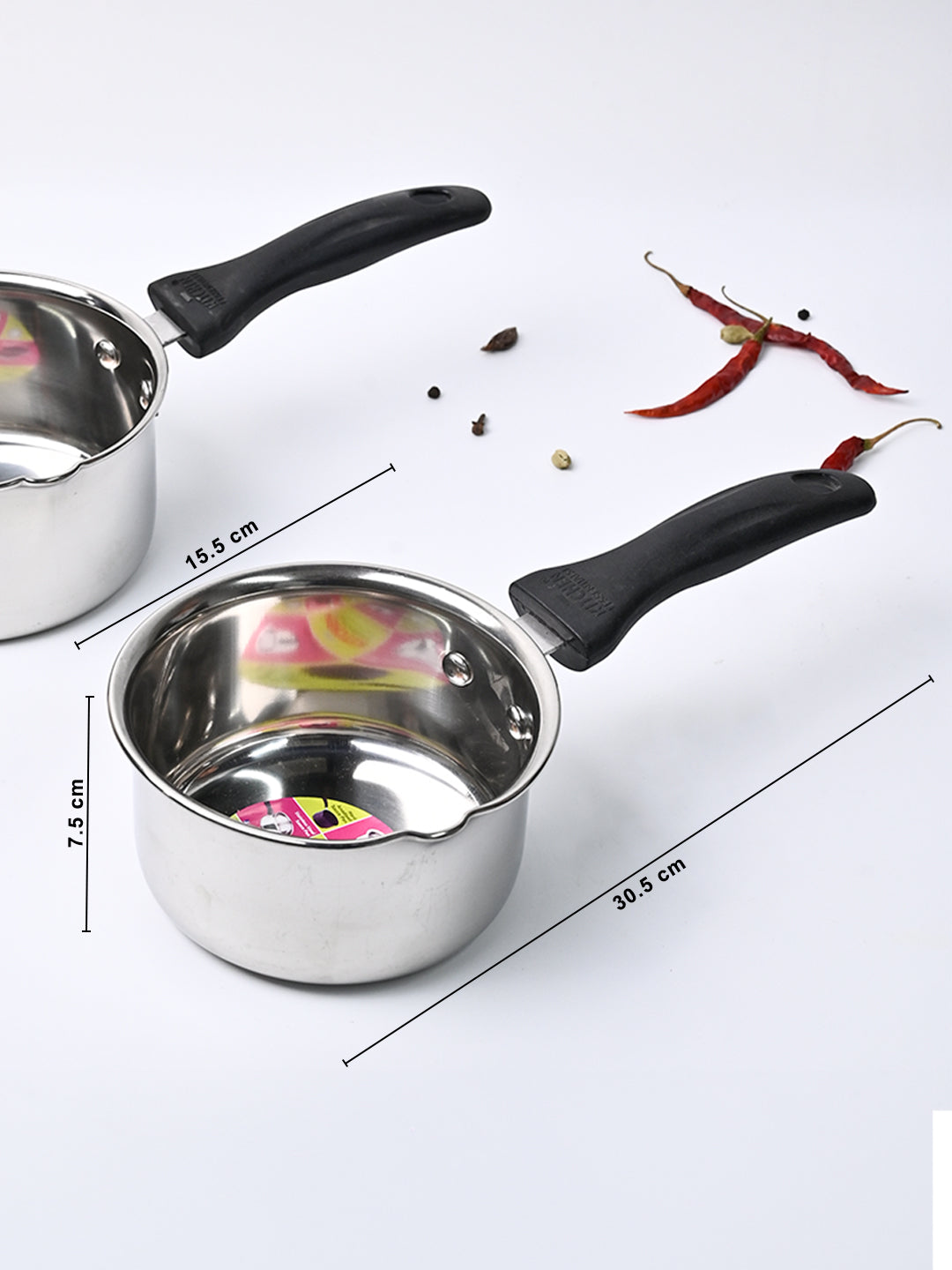 Market99 Stainless Steel Flat Bottom Sauce Pans, Size No. 9 & 10 (Set Of 2, 850+1100 mL) - MARKET99