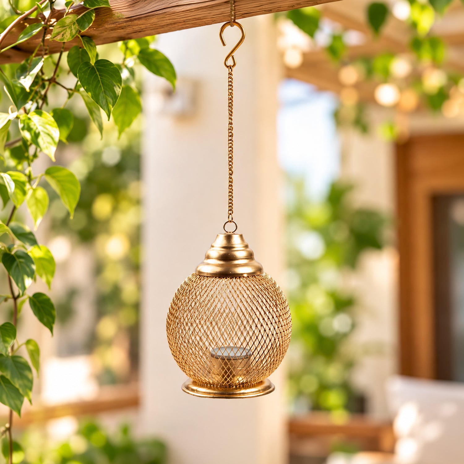 Hanging T-Light Holder, Diwali Décor, Gold, Iron