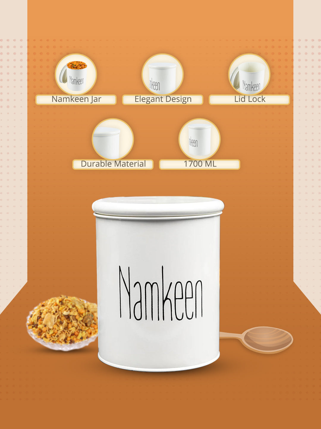 Namkeen Jar With Lid - (Off White, 1700mL)