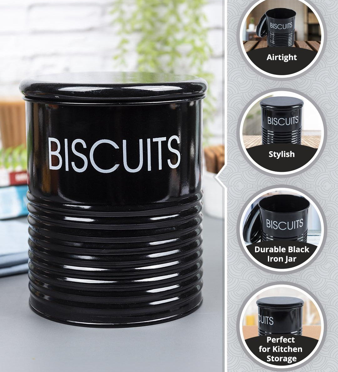 Biscuits Jar with Lid - (Black, 1700mL) - MARKET99