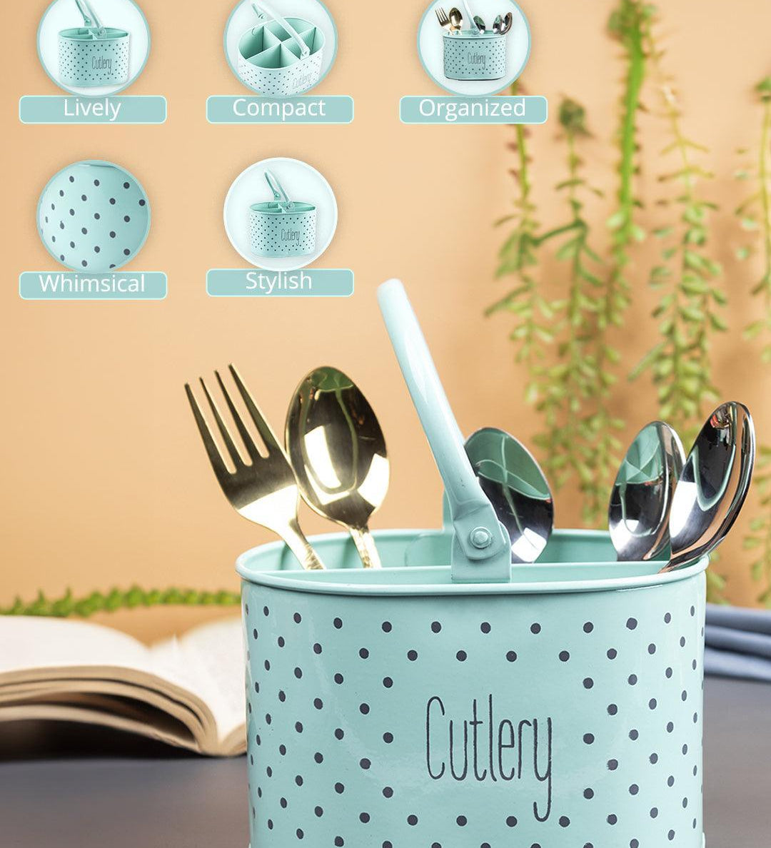 Polka Dot Cutlery Holder - Green - MARKET99