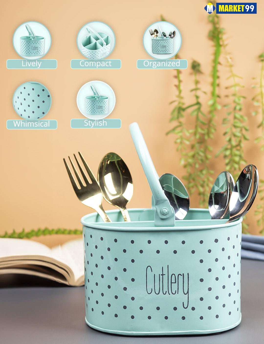 Polka Dot Cutlery Holder - Green - MARKET99