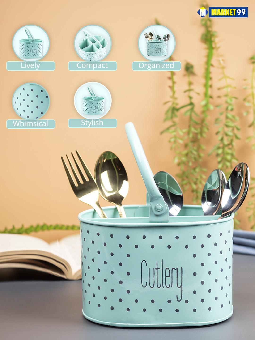 Polka Dot Cutlery Holder - Green - MARKET99