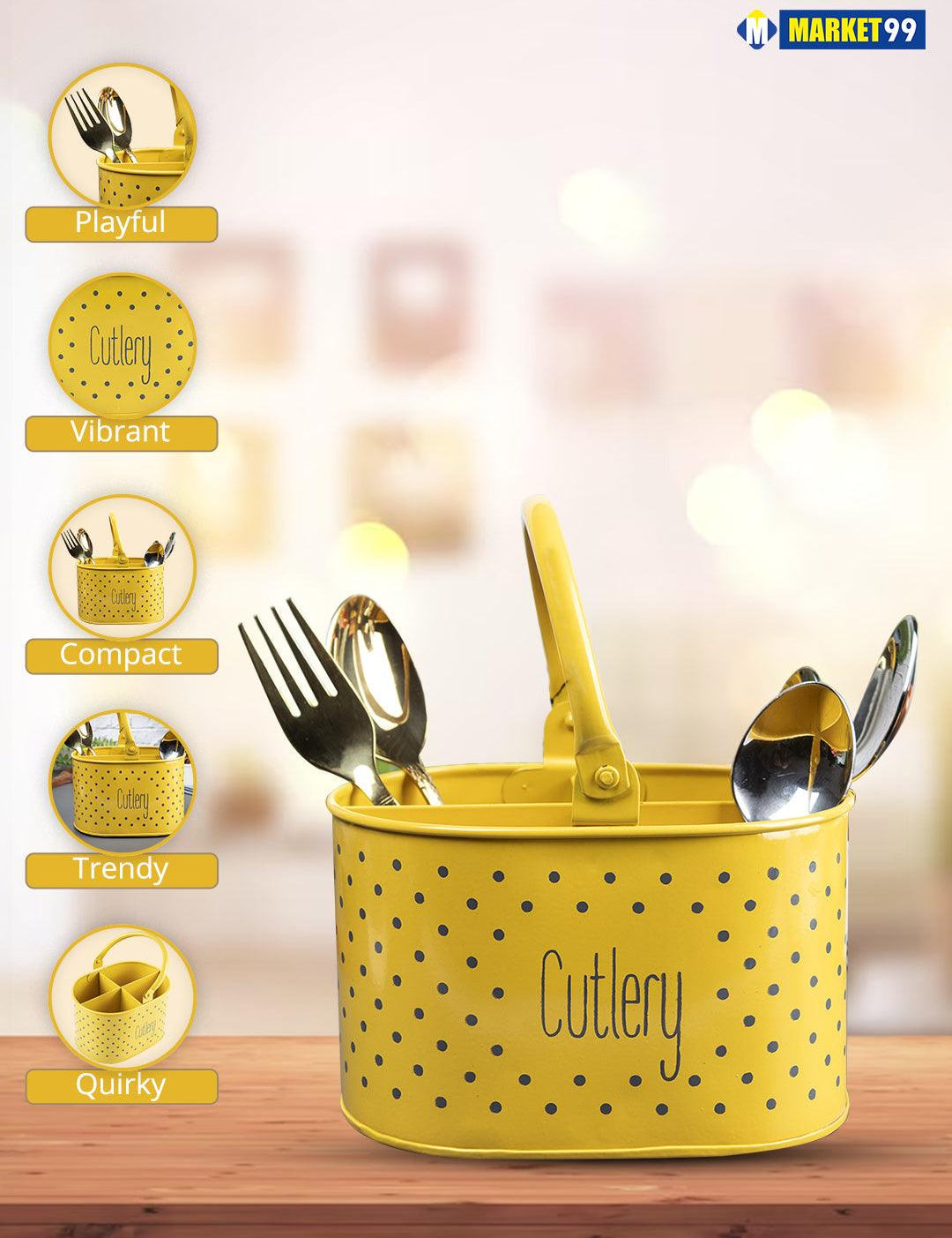 Polka Dot Cutlery Holder - Yellow - MARKET99