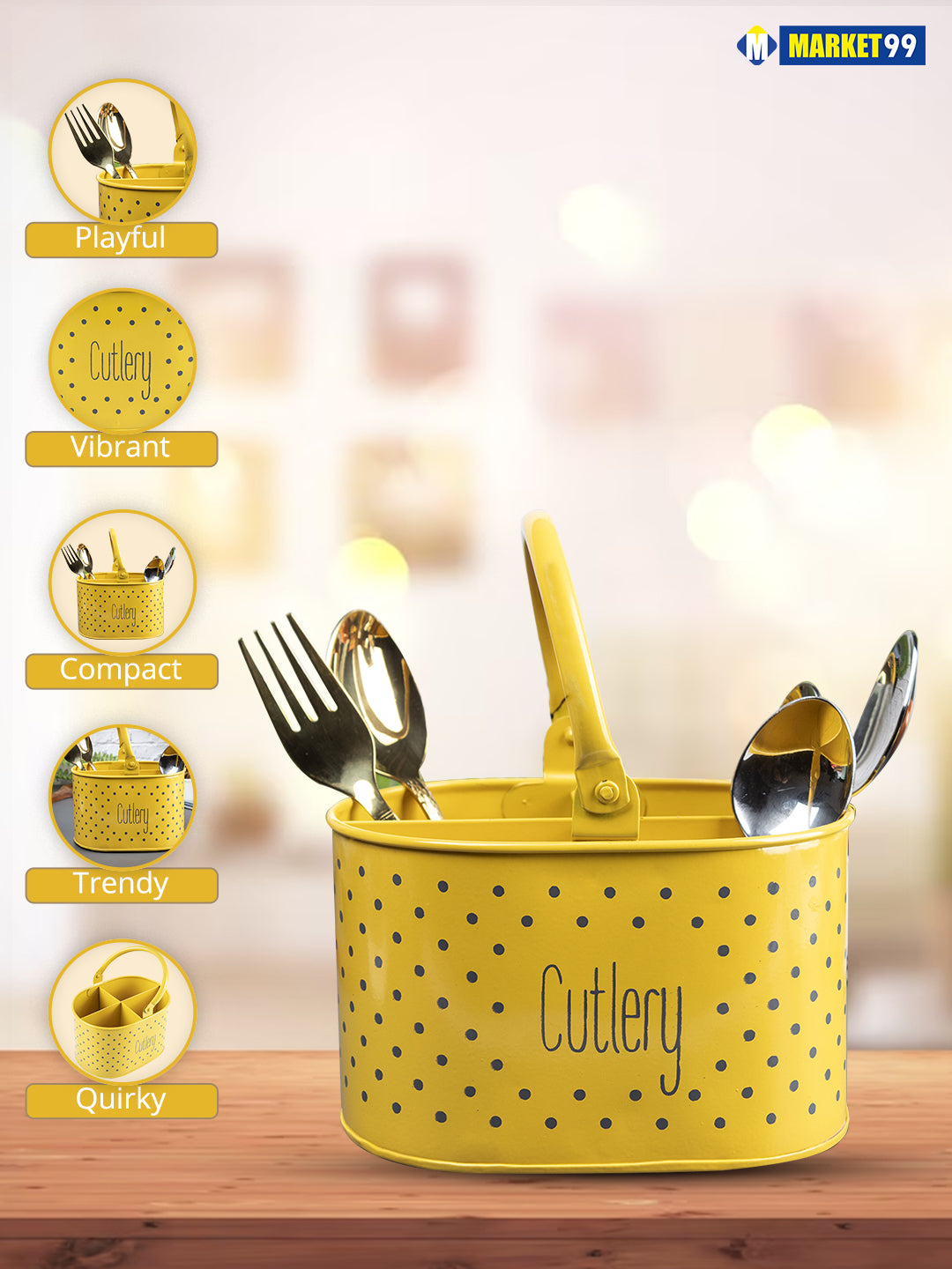 Polka Dot Cutlery Holder - Yellow