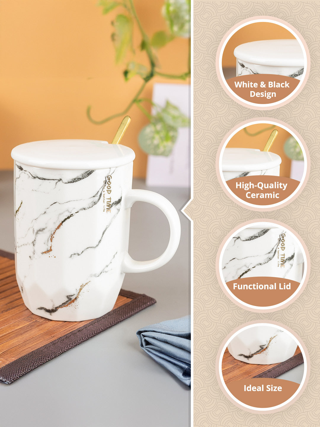 Marble Ceramic Mugs With Lid (350 mL)