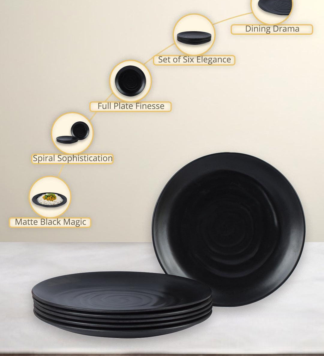 Full Plate (Black Matte Spiral) Set Of 6 - MARKET99
