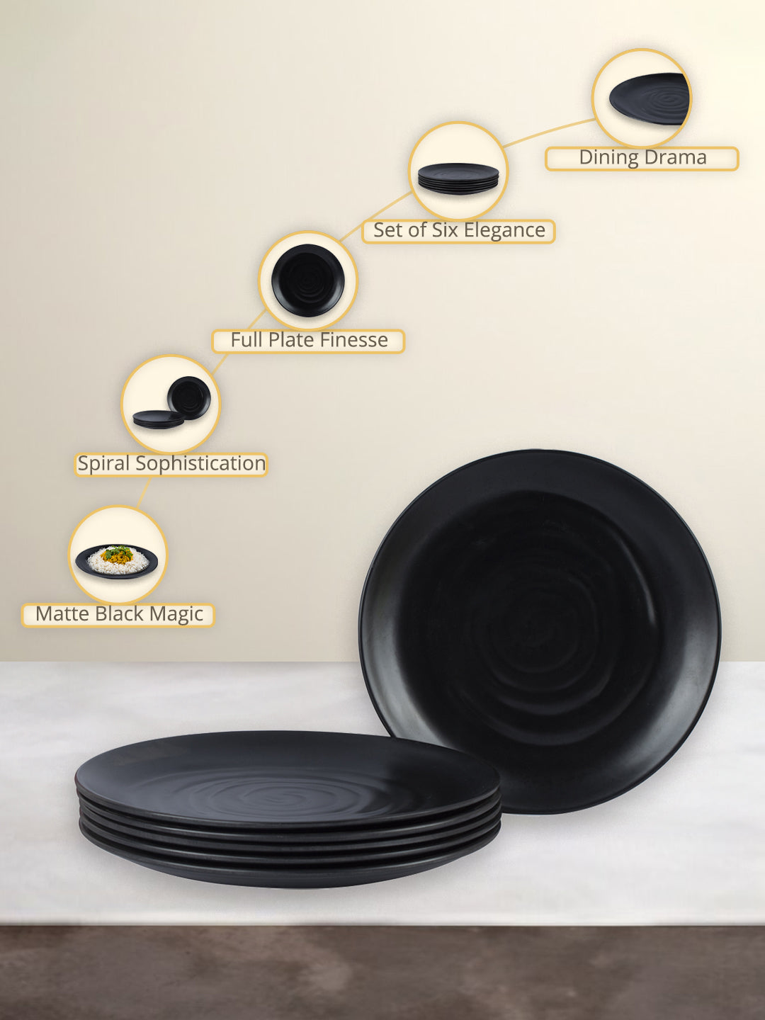 Full Plate (Black Matte Spiral) Set Of 6