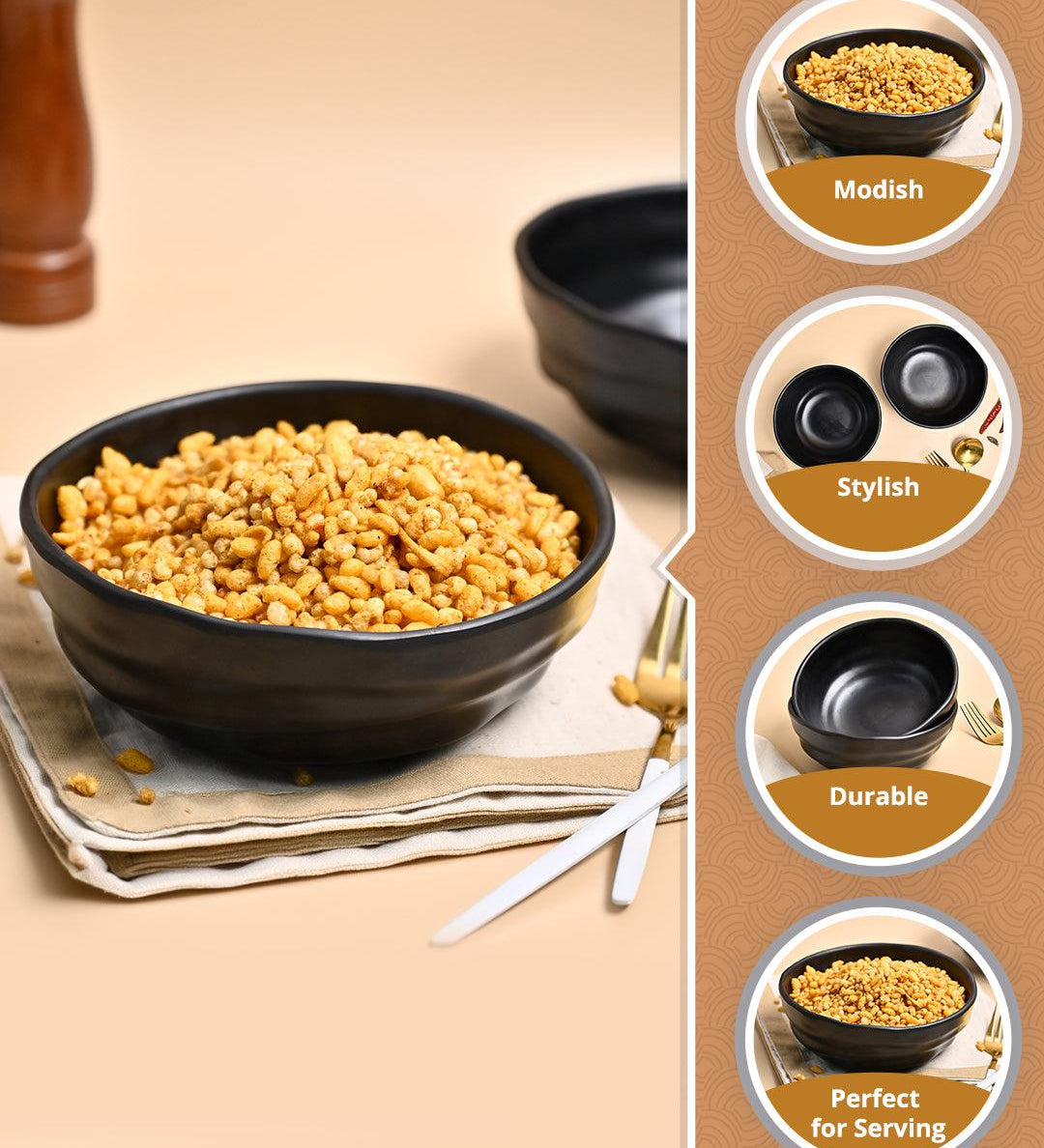 Melamine Black Round Serving Bowl (Set of 2) - MARKET99