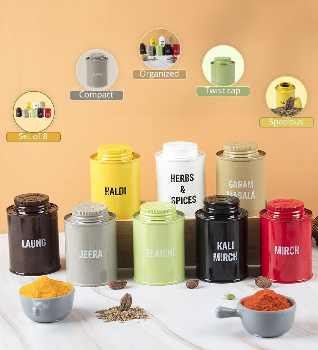 Spice Jar Set Of 8 (Each 250 Ml) - MARKET99
