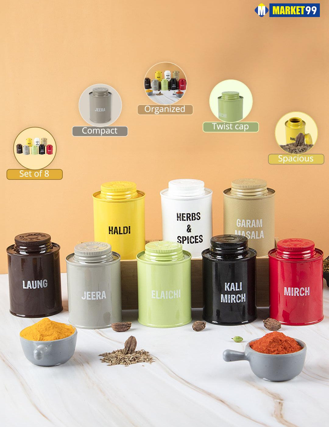 Spice Jar Set Of 8 (Each 250 Ml) - MARKET99