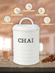 Mild Steel White Cylindrical Chai Jar (800 ML) - MARKET99