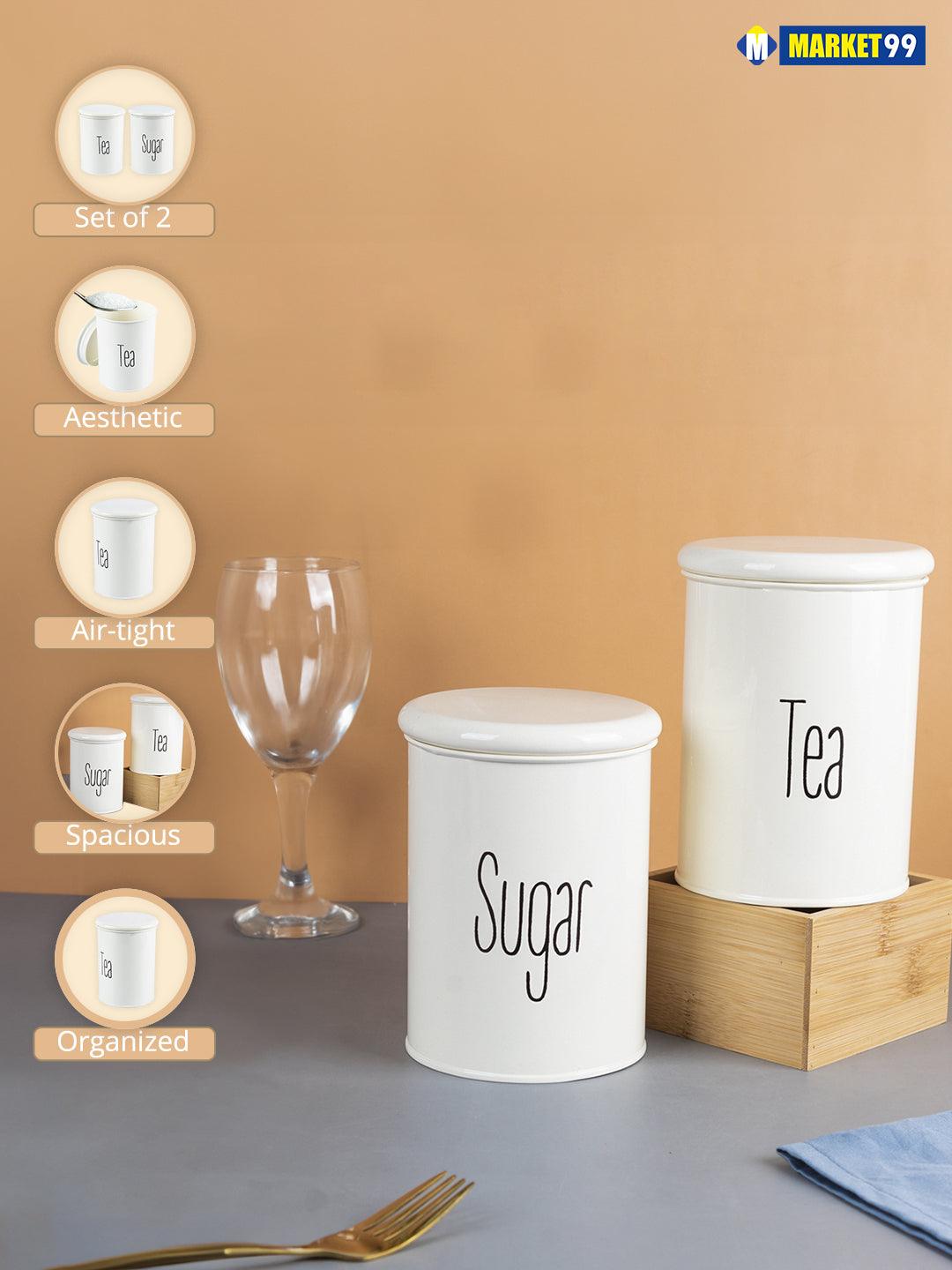 Tea & Sugar Jars - Set Of 2 (White, Each 900 mL) - MARKET99