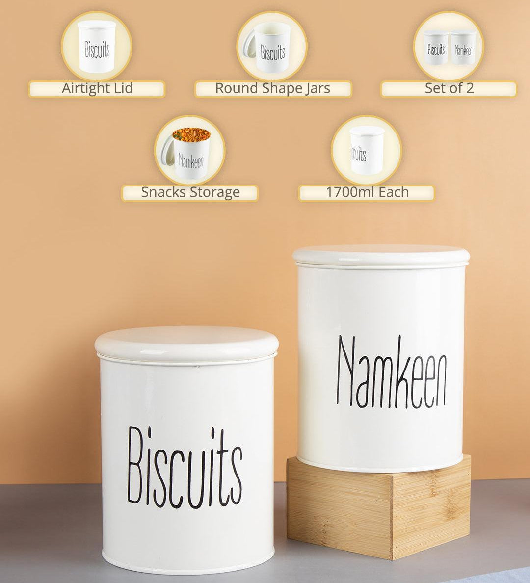 Biscuits & Namkeen Set Of 2 ( White, Each 1700 Ml ) - MARKET99