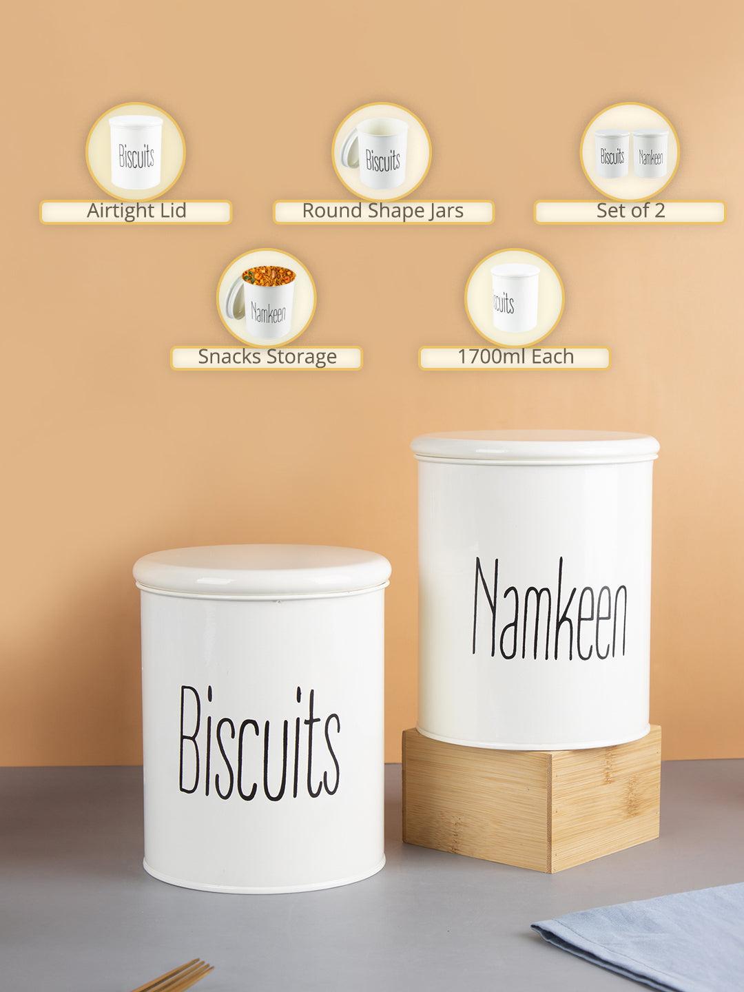 Biscuits & Namkeen Set Of 2 ( White, Each 1700 Ml )