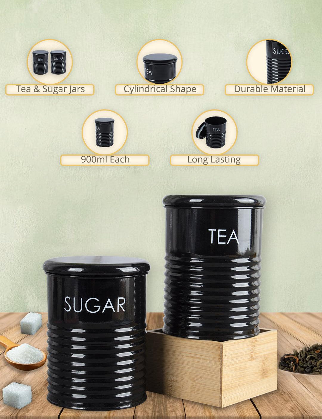 Tea & Sugar Jar - Set Of 2 (Black, Each 900 mL) - MARKET99