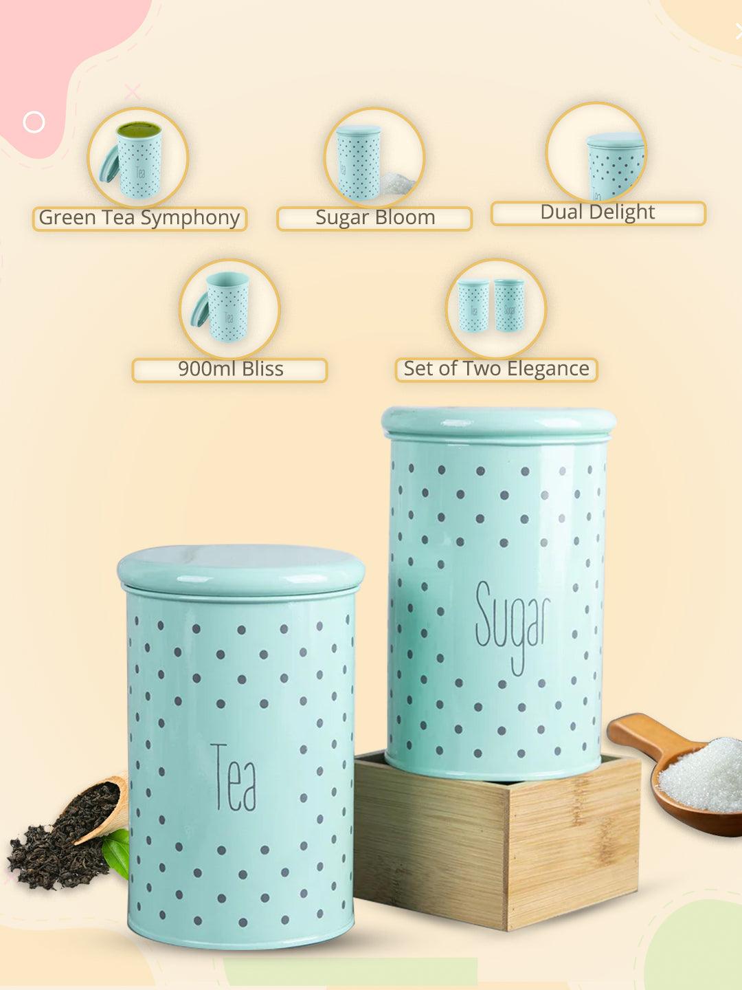 Tea & Sugar Jar - Set Of 2 (Green, Each 900 mL) - MARKET99