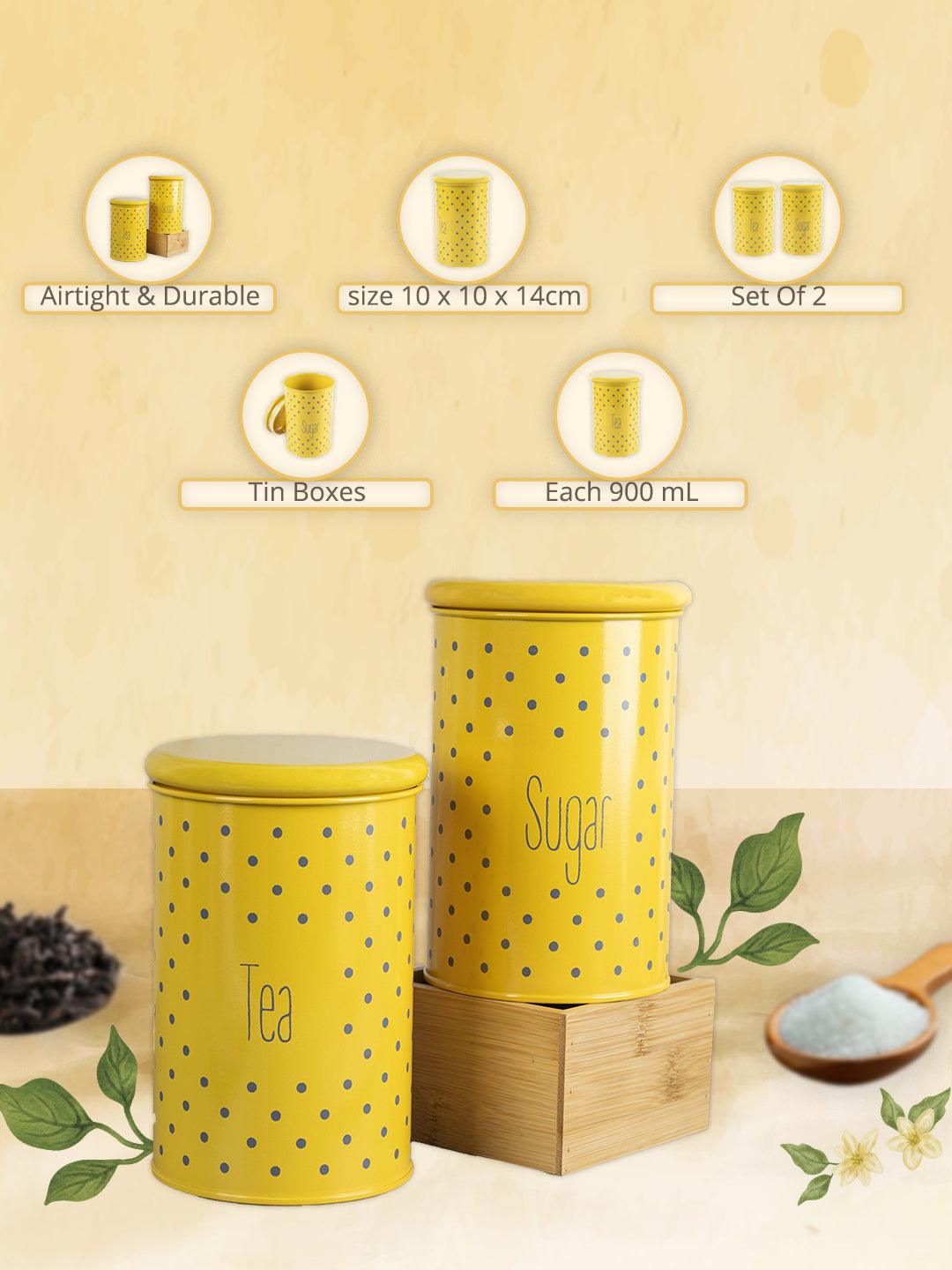 Tea & Sugar Jar - Set Of 2 (Yellow, Each 900 mL)