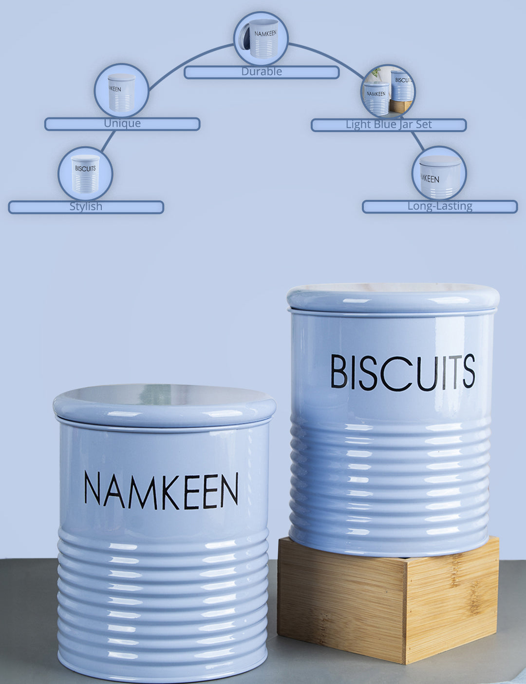 Biscuits & Namkeen Jar Set Of 2 ( Light Blue, Each 1700 Ml ) - MARKET99