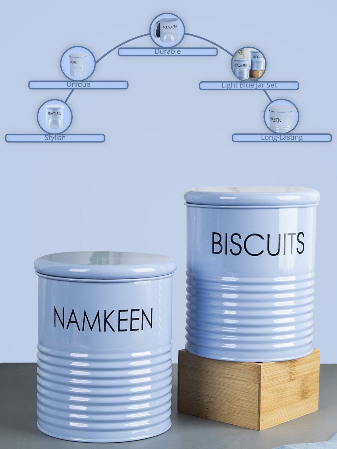 Biscuits & Namkeen Jar Set Of 2 ( Light Blue, Each 1700 Ml ) - MARKET99