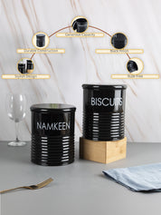 Biscuits & Namkeen Jar Set Of 2 ( Black, Each 1700 Ml ) - MARKET99