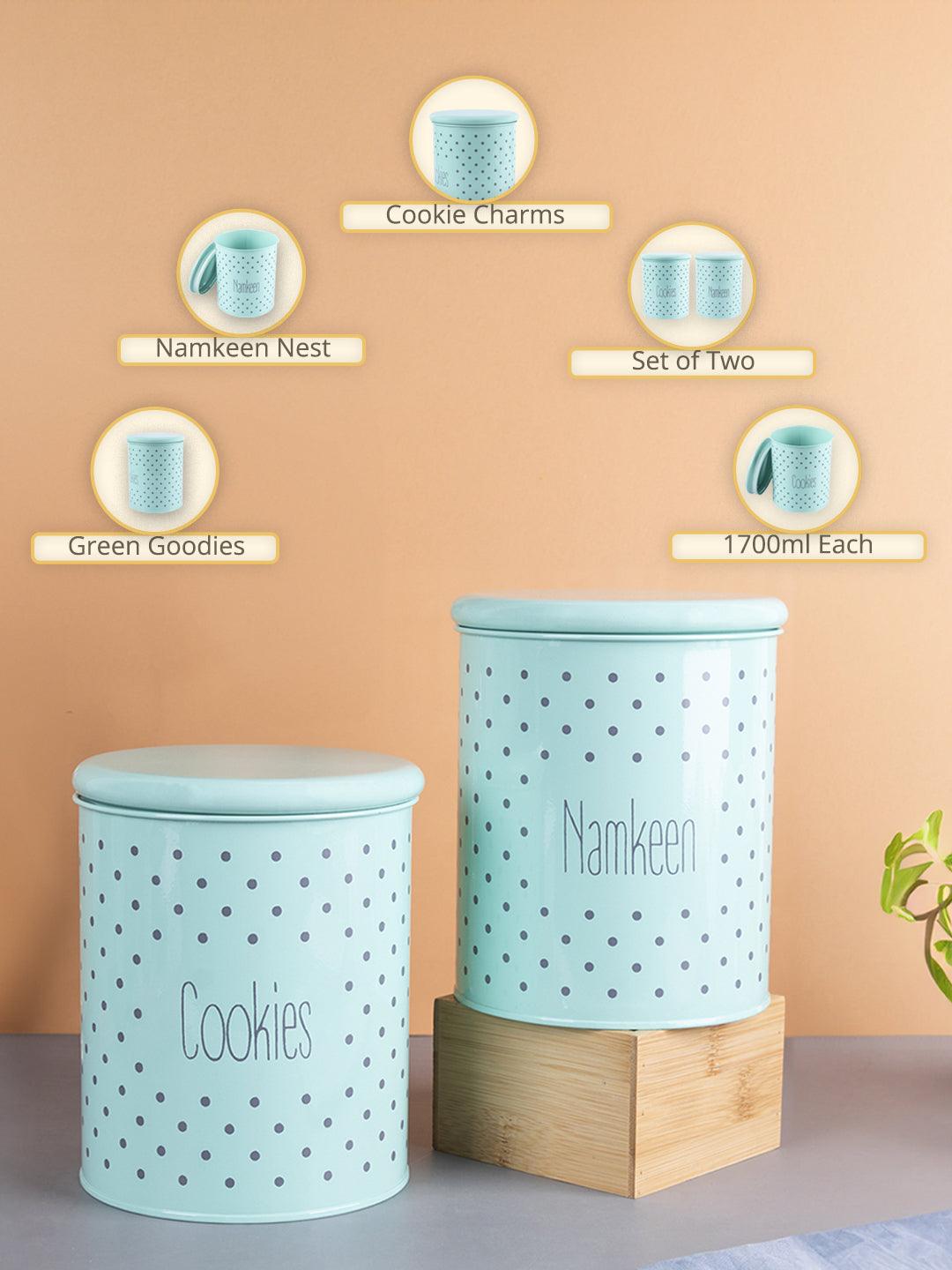 Cookie & Namkeen Jar Set Of 2 ( Green, Each 1700 Ml )