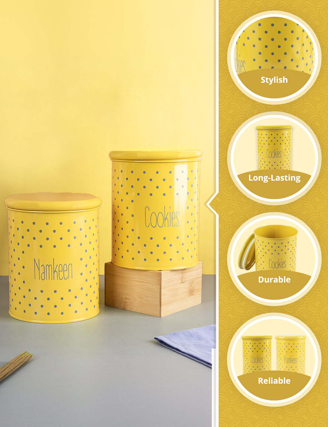 Cookie & Namkeen Jar Set Of 2 ( Yellow, Each 1700 Ml ) - MARKET99