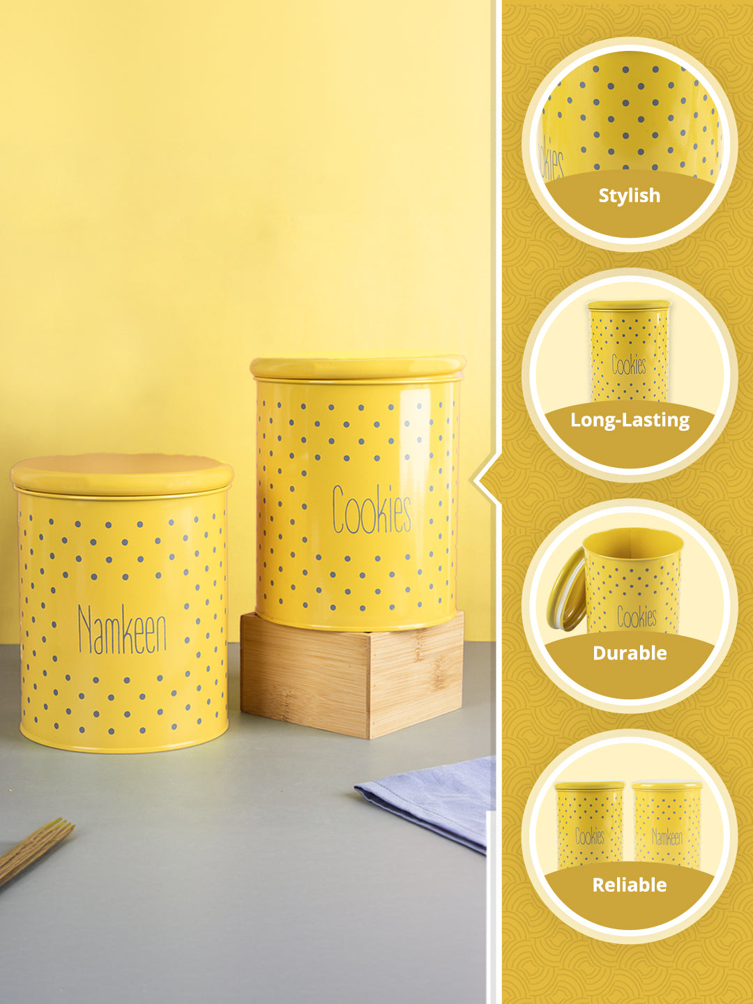 Cookie & Namkeen Jar Set Of 2 ( Yellow, Each 1700 Ml ) - MARKET99