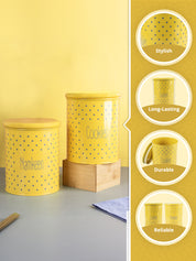 Tea & Sugar Jar (Each 900 Ml) + Cookie & Namkeen Jar (Each 1700 Ml) - Polka Dot Yellow, Set Of 4 - MARKET99