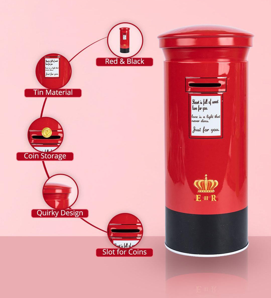 Piggy Bank, Red & Black, Tin - MARKET99