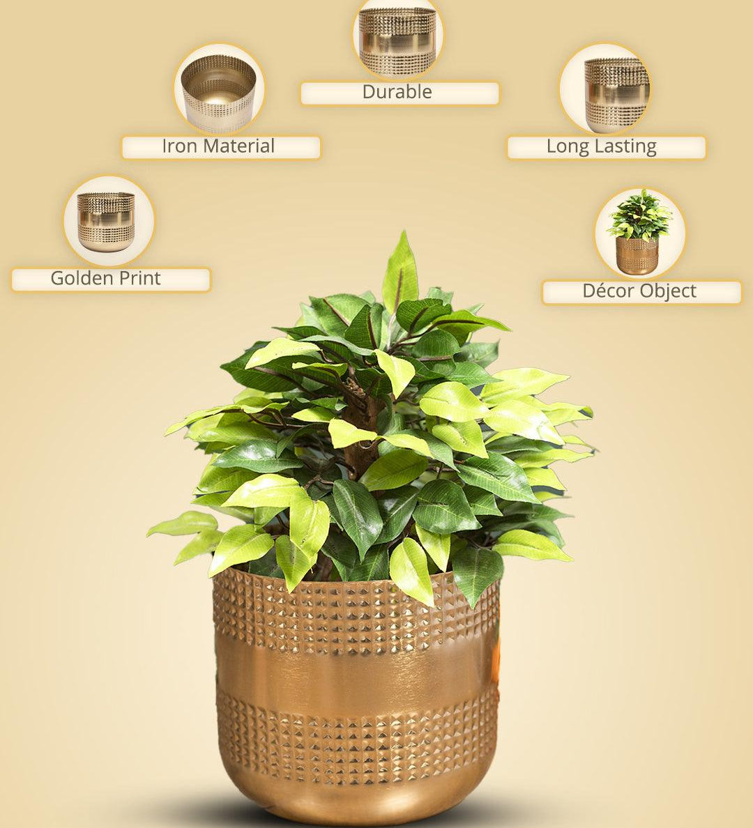 Indoor Golden Hammered Floor Planter - MARKET99